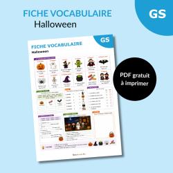 Téléchargez une fiche vocabulaire sur Halloween pour la maternelle et le CP. Activités, exercices et mots illustrés à imprimer gratuitement.