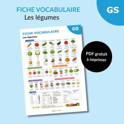 Téléchargez une fiche vocabulaire sur les légumes pour la maternelle et le CP. Activités, exercices et mots illustrés à imprimer gratuitement.