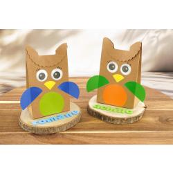 Hibou avec un sachet kraft