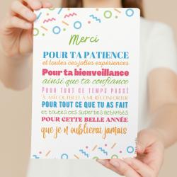 Imprimez gratuitement cette jolie affiche pour remercier la maîtresse, le maître, la nounou ou l'ATSEM des enfants !