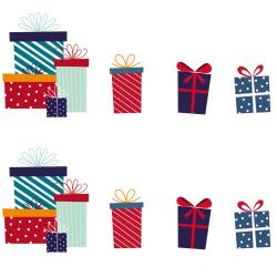 Imprimez des images de Noël, des images de cadeaux de Noël de  tailles et de couleurs différentes à imprimer, à découper et à coller.