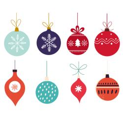 Image de Noël : Boules de Noël : Imprimez une planche de de petites images de Noël pour le plaisir de votre enfant. Il pourra découper, coller et compléter ces images de Noël.