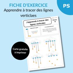 Apprendre à tracer des lignes verticales en PS : fiche ludique avec les nuages et la pluie