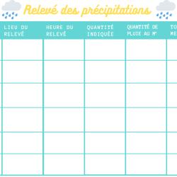 Relevé de précipitations pour pluviomètre. Calculez la quantité de pluie tombée au m2.