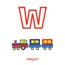 Imprimer la planche imagier minuscule "w" comme wagon pour créer un imagier pour les enfants