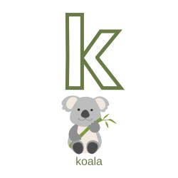 Imprimer la planche imagier minuscule "k" comme koala pour créer un imagier pour les enfants