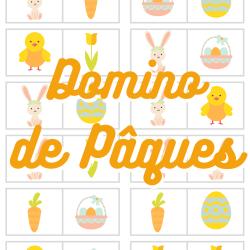 Bricolage pour réaliser des dominos de Pâques avec son enfant. Le jeu de dominos est réalisé avec des imagettes découpées et collées.