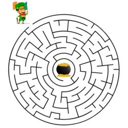 Un jeu de fil de saint Patrick. Imprimez le jeu de saint Patrick et demandez à votre enfant d'aider le leprechaun à retrouver son chaudron rempli de oièces d'or.
