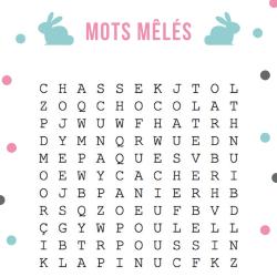 Un Jeu de mots mêlés de niveau facile où il faut retrouver les mots de Pâques cachés dans cette grille.