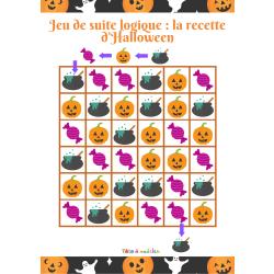 On cherche à faire une potion d'Halloween à base de citrouille et de bonbons ! Les 3 images miniatures forment la suite logique , elles doivent se suivre toujours dans le même ordre . Pour jouer au je