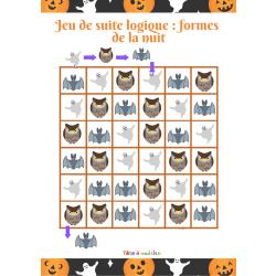 Jeu de suite logique sur le thème d'Halloween , jeu éducatif pour exercer les capacités d'observation et de logique mais surtout pour occuper et amuser les enfants. Jeu gratuit à imprimer , idéal pour