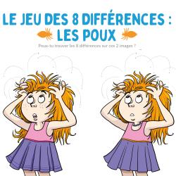 Jeu des 8 différences : sur le thème des poux pour réussir à sensibiliser les enfants sur les poux et comment on les attrape.