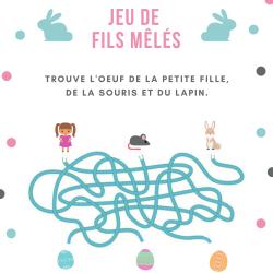 Jeu de fils mà™lés à imprimer Un méli-mélo de fils , 3 personnages : une fillette, une souris et un lapin et 3 beaux oeufs. Un jeu de fils mà™lés sur le th&am