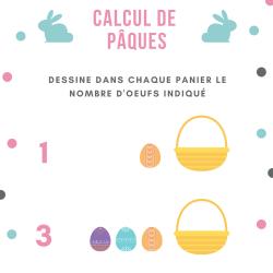 Jeu de calcul sur les oeufs de Pâques dessine le bon nombre d'oeufs sur les ardoises