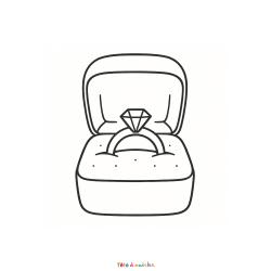 Coloriage à imprimer : une alliance de mariage dans son écrin. Un dessin simple, élégant et symbolique à colorier pour illustrer l’amour et les préparatifs du grand jour.