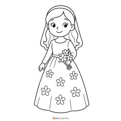 Coloriage de mariage à imprimer :  la robe de la mariée à imprimer gratuitement pour les enfants