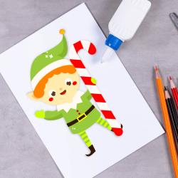 activité de collage pour créer ton elfe du Père Noël. Une activité parfaite pour les enfants dès la maternelles à l'approche du 25 décembre ou durant le réveillon de Noël pour occuper les enfants.