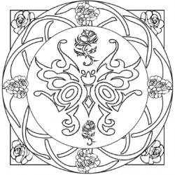 Coloriage d'un mandala complexe avec arabeques et un papillon rococo central. Un coloriage de détente pour les grands, les adultes et les parents ...