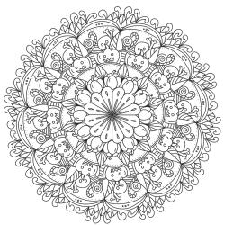 Un mandala sur Halloween à imprimer et à colorier. Sur ce mandala, votre enfant pourra s'amuser à colorier des motifs liés à la fête d'Halloween