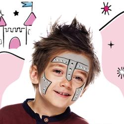 Voici un tutoriel facile pour achever la transformation de votre enfant en chevalier de conte de fées. Avec ce maquillage, le casque devient inutile, une épée et un bouclier suffisent pour faire entre