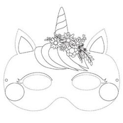 Un joli masque de licorne à colorier pour le Carnaval, Halloween ou pour un anniversaire sur le thème de la licorne.