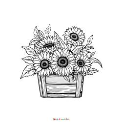 Retrouvez le coloriage d'un bouquet de tournesols et imprimez aux enfants un joli dessin sur le thème de la nature