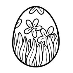 Retrouvez le coloriage d'un oeuf de Pâques avec de l'herbe et des fleurs et imprimez un joli dessin pour les fêtes