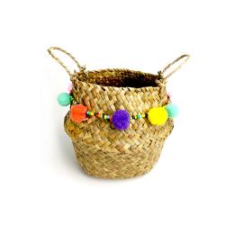 Panier en osier pompons