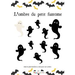 Ce gentil petit fantôme a perdu son ombre, votre enfant peut-il la retrouver ? Un jeu d'observation et de comparaison pour jouer avec les fantômes d'Halloween. Un jeu d'ombres à imprimer pour Hallowee