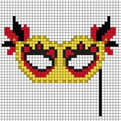 Comment faire un pixel art en forme de masque de Carnaval ? Il suffit de suivre notre modèle afin de réaliser chaque carré. Petit à petit vous arriverez à réaliser ce masque de Carnaval et Mardi-Gars 