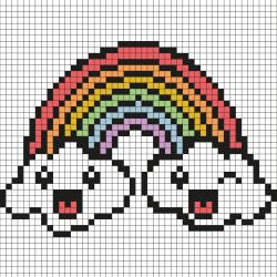 Comment faire un pixel art en forme d'arc-en-ciel ? Il suffit de suivre notre modèle afin de réaliser chaque carré. Petit à petit vous arriverez à réaliser cet arc-en-ciel ! Imprimez rapidement notre 