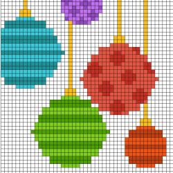 Ce modèle de Pixel Art vous permettra de réaliser un décor de boules de Noël. Il vous suffira de prendre une feuille quadrillée ou d'imprimer notre grille afin de pouvoir reproduire chaque carré color