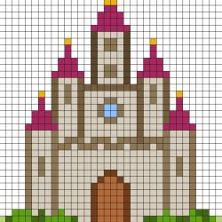 Réaliser ce beau Pixel Art d'un grand château en prenant un quadrillage afin de reproduire les carrés colorés. Vous pourrez alors reproduire ce château pour le plus grand bonheur des petits et des gra