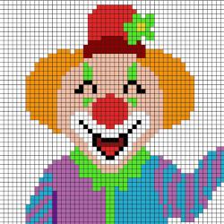 Comment faire un pixel art en forme de clown ? Il suffit de suivre notre modèle afin de réaliser chaque carré. Petit à petit vous arriverez à réaliser ce clown parfait pour le Carnaval ou pour MArdi G
