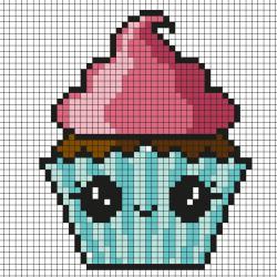 Un modèle de Pixel Art à imprimer gratuitement afin de créer un cupcake coloré en pixel art. Il suffit de prendre une feuille quadrillée afin de placer correctement les carrés coloré. Vraiment très si