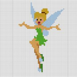 Réaliser la fée Clochette en Pixel Art en prenant un quadrillage afin de reproduire les carrés colorés. Vous pourrez alors avoir une superbe fée clochette qui vous permettra de réaliser tous les voeux
