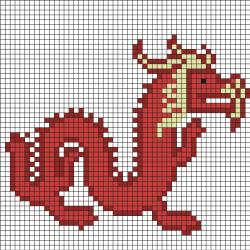 Fabriquez ce beau Pixel Art de dragon du Nouvel An Chinois en prenant un quadrillage afin de reproduire les carrés colorés. Vous pourrez alors avoir un superbe dragon.