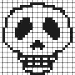 Comment faire un pixel art de tête de mort Tout simplement en suivant notre modèle à imprimer gratuitement. Imprimez notre quadrillage et reproduisez la tête de mort pour créer de la décoration d'Hall