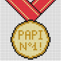 Voici un modèle de Pixel Art à imprimer gratuitement afin de l'offrir à papi pour la Fête des grands pères. Il aura ainsi une belle médaille pour montrer que c'est le meilleur papi. Il vous suffira de