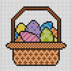 Ce modèle de Pixel Art vous permettra de réaliser un décor de Pâques avec ce panier plein d'oeufs en chocolat. Il vous suffira de prendre une feuille quadrillée ou d'imprimer notre grille afin de pouv