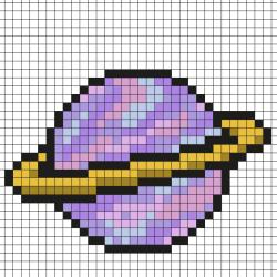 Réaliser ce beau Pixel Art de la galaxie en prenant un quadrillage afin de reproduire les carrés colorés. Vous pourrez alors avoir une magnifique planète qui vous permettra de voyager dans toute la ga