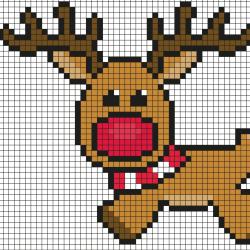 Reproduisez ce Renne de Noël en Pixel Art grâce à notre modèle qui vous permettra de suivre le placement de chaque carré afin de pouvoir avoir le votre. C'est très simple à réaliser grâce aux grilles 
