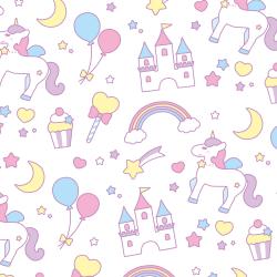 Couverture de carnet à imprimer gratuitement avec des motifs de licornes, de chateaux et d'arcs-en-ciel pour personnaliser les carnets et cahiers. Une manière de ne jamais se lasser de ses cahiers et 