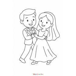 Imprimez le dessin 'La première danse des mariés' pour un moment de coloriage romantique et amusant, parfait pour les enfants fascinés par les mariages.
