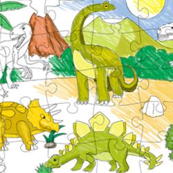 Un puzzle pour jouer avec les dinosaures, le puzzle des dinosaures est à colorier avant de pouvoir jouer. Jouer avec un puzzle est bon pour le repérage spatial, la discrimination visuelle et la représ