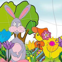 Puzzle du lapin de Paques et de la poule de Pà¢ques. Un puzzle de 12 pièces gratuit, ce puzzle de Pà¢ques est à coller et découper, tout simplement