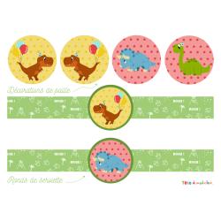 Printable gouter pour anniversaire sut un thème dinosaure à imprimer gratuitement. Des ronds de serviette et des décorations de paille pour un gouter inoubliable lors d'un anniversaire dinosaure..