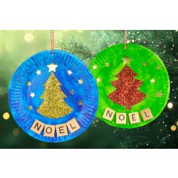 Comment décorer une assiette en carton avec un sapin de Noël en paillettes ?