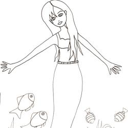 Avec sa belle queue de poisson la sirène fait autant partie des animaux légendaires que des personnages légendaires. Voici le coloriage d'une sirène nageant avec les poissons, un être de légende mi-po