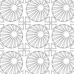 Coloriage d'une composition géométrique réalisée avec des soleils inspirés librement des soleils japonnais. Une composition de soleil géométrique pour laisser vagabonder votre pensée et laisser parler